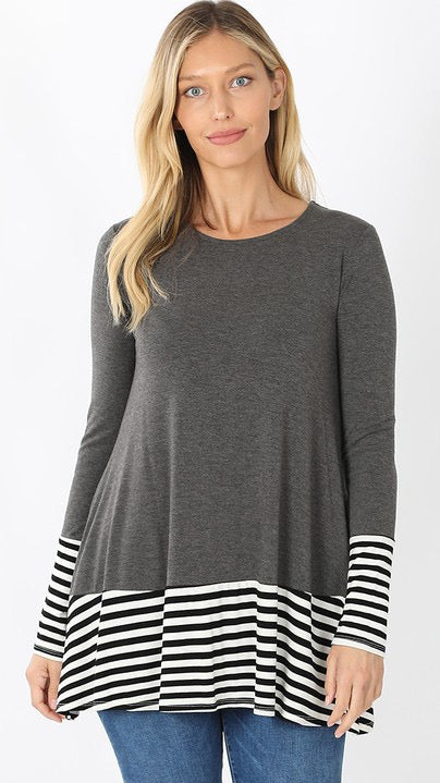 Charcoal Striped and Solid Tunic