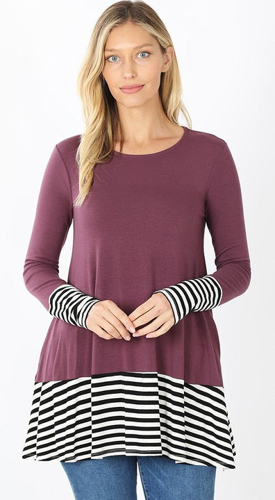 Eggplant  Striped and Solid Tunic