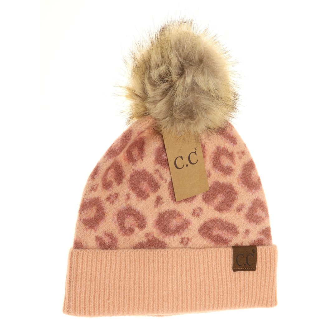 C.C. Beanie- Leopard Faux Fur Pom