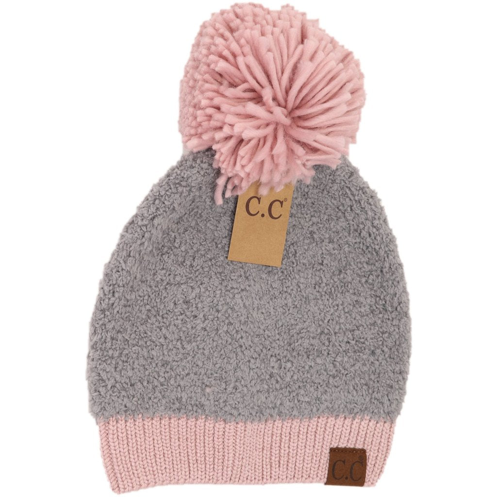 C.C. Beanie-Sherpa Color Block with Pom