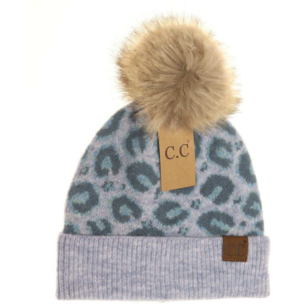 C.C. Beanie- Leopard Faux Fur Pom