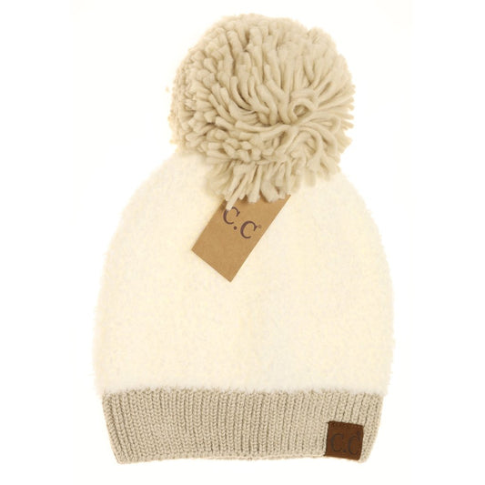 C.C. Beanie-Sherpa Color Block with Pom