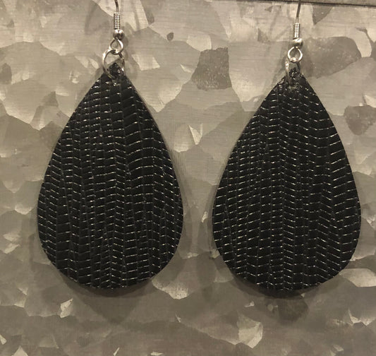 Faux Leather Earrings- Black