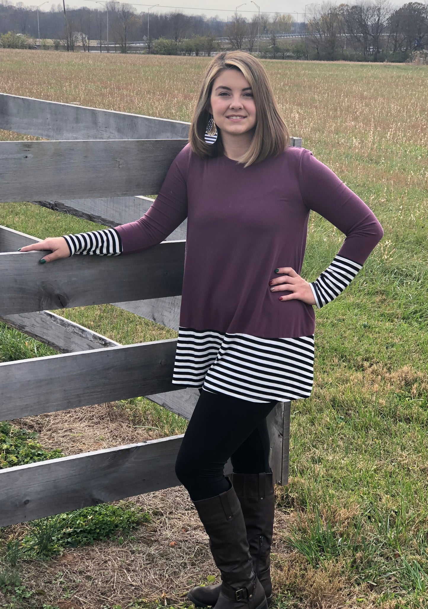 Eggplant  Striped and Solid Tunic