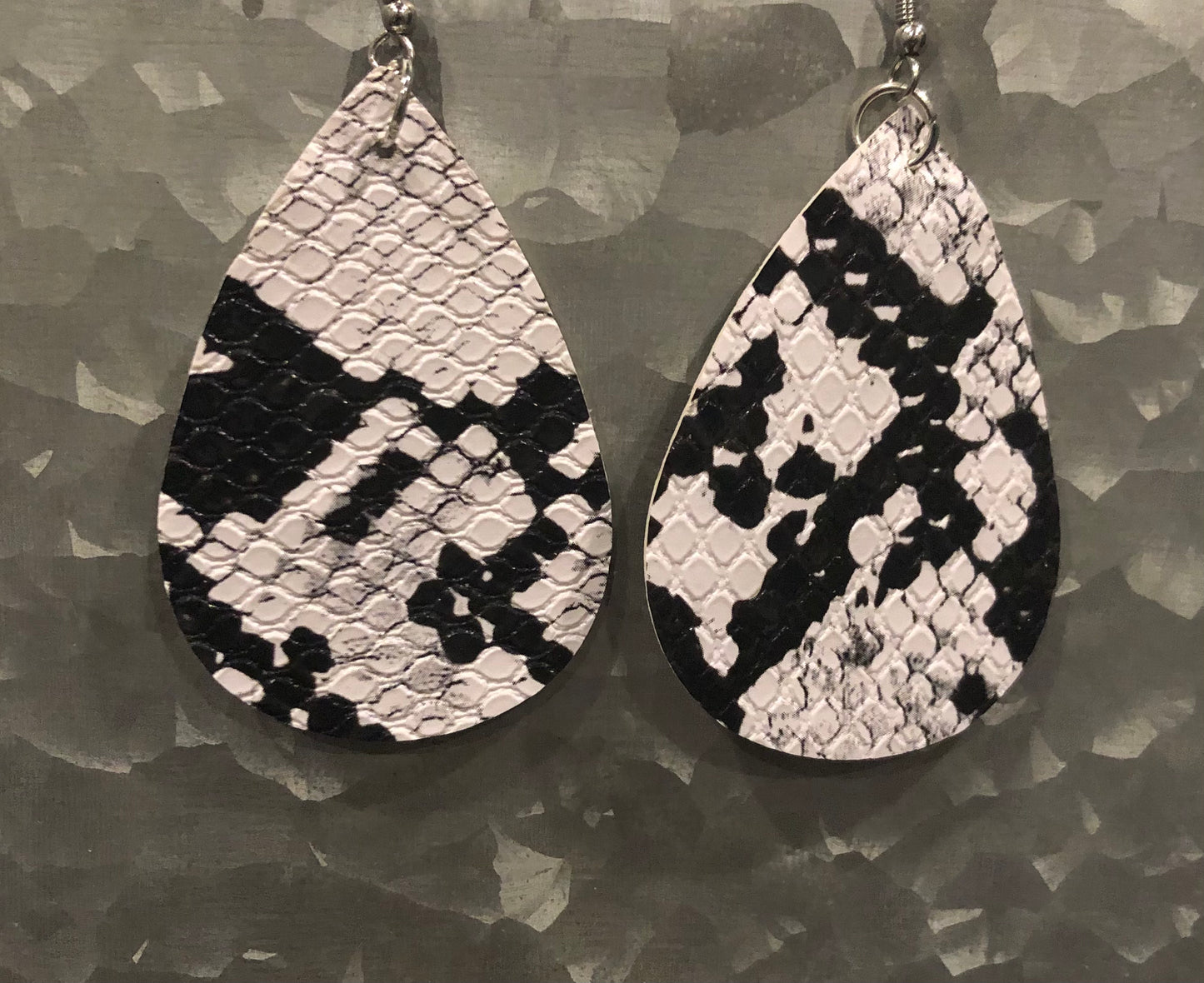 Faux Leather Snake Skin Earrings -White