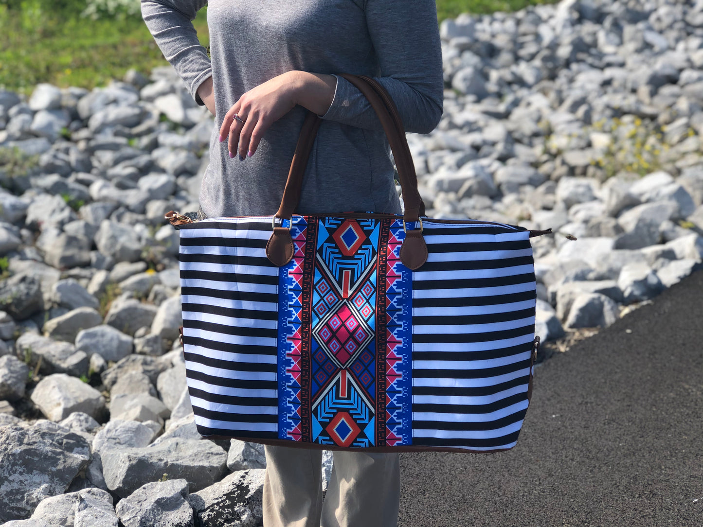 Western Print and Stripes Weekend Away Bag