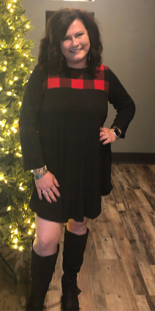 Buffalo Plaid Back Button Tunic Dress