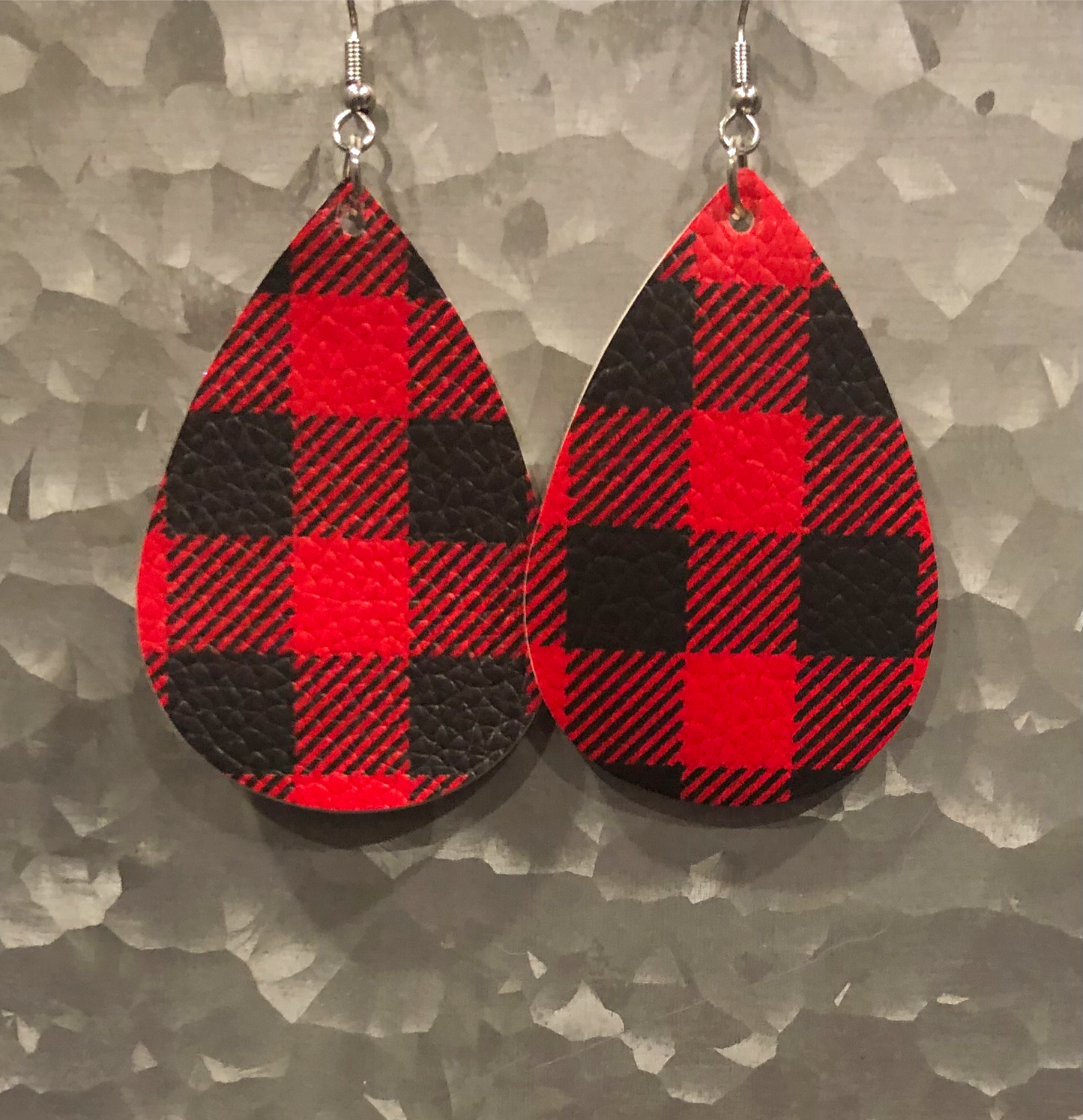 Faux Leather Red and Black Buffalo Plaid Earrings