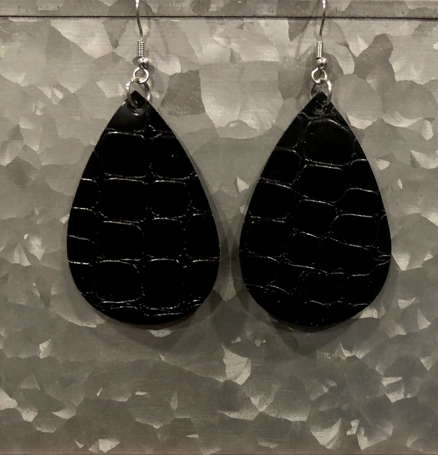 Faux Leather Alligator Earring- Black