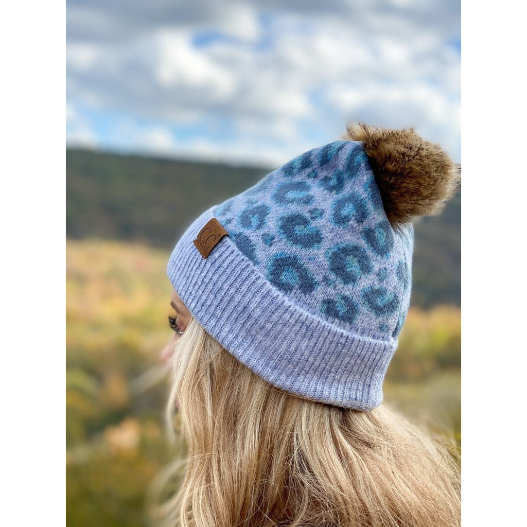 C.C. Beanie- Leopard Faux Fur Pom