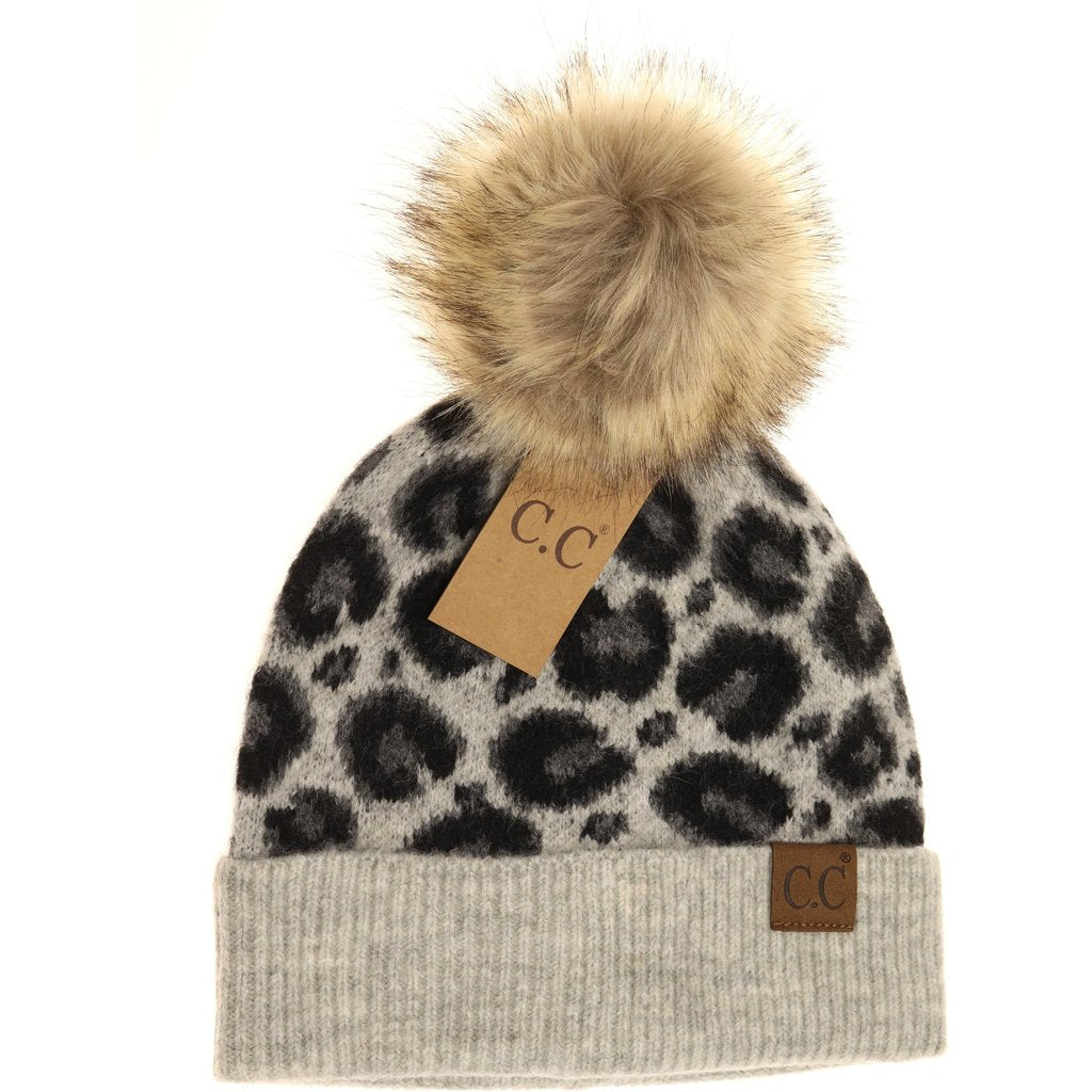 C.C. Beanie- Leopard Faux Fur Pom